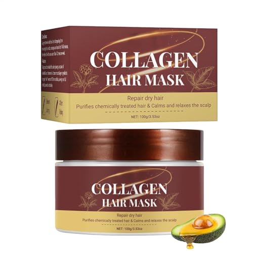 Máscara para el cabello de colágeno y queratina, máscara de cabello hidratante, reparación de una mascarilla dañada en seco, reparaciones y fortalezas, resultados de calidad del salón, 100 g, para muj
