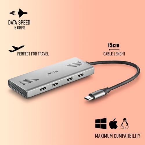 Hub USB-C 4 en 1 adaptador multipuerto para PC Mac tablet con 4 puertos USB 3.0 NGS 4
