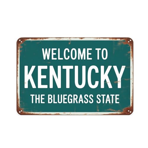 Welcome to Kentucky Bluegrass State tin Sign Vintage Travel Souvenir Metal Signs for Wall Decor Home Bedroom Kitchen Bar Cafe Garden Office Outdoor Decoration Giftb (8X12 IN)
