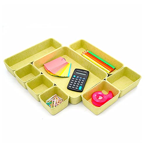 Image of Welaxy Drawer organizers trays Felt storage bin home office Desk Minimalist Lifestyle Natural Shallow Box 8-Piece holiday gift solution (Linden green)
