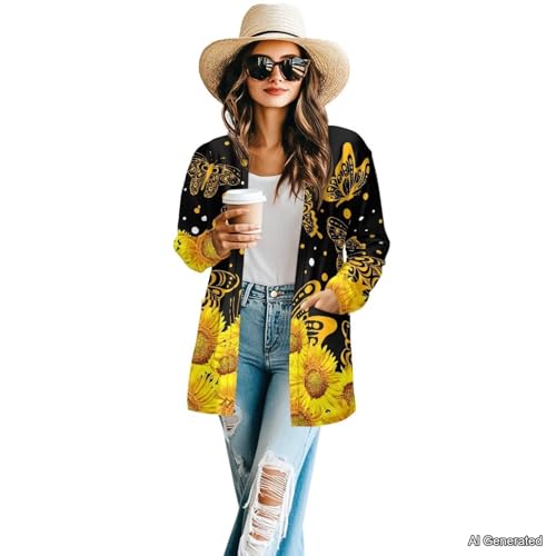 Image of Women's Lightweight Cardigans with Pockets Trendy Long Sleeve Open Front Cardigan Casual Tops Jackets Fall Oufits S-2XL