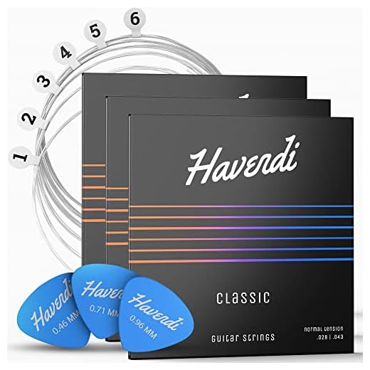 HAVENDI® Guitar Strings for classical guitar - brilliant sound quality strings made of nylon for classical guitar coated with silver (6 string set) incl. 3 picks