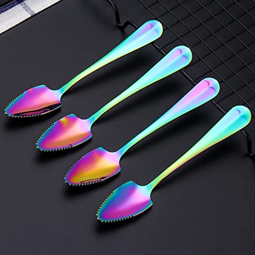 5Pcs Rainbow Stainless Steel Grapefruit Spoons And Grapefruit Knife Perfect For Home And Kitchen (Rainbow) #TOP6