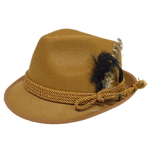 Bkazwe Chapeau Cowboy Bavarois Feutre avec Plume pour Oktoberfest, Costume Allemand, Accessoire Déguisement Fête de la Bière - Unisexe, Style Tyrolien...