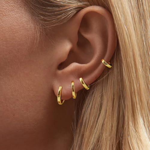 Chihayafuji Small 14K Gold Hoop Huggie Earrings for Women Waterproof Hypoallergenic Stud Cartilage Sensitive Non Tarnish Free Ears Earring Set for Trendy Dainty Jewelry Party Gifts — view 2