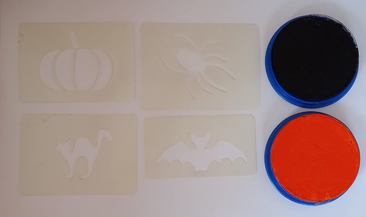 Halloween face painting set including 4 stencils & face paint cat bat spider pumpkin