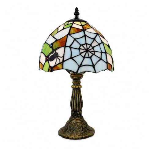 Lsoppn Tiffany Style Spider Web Stained Glass Table Lamp