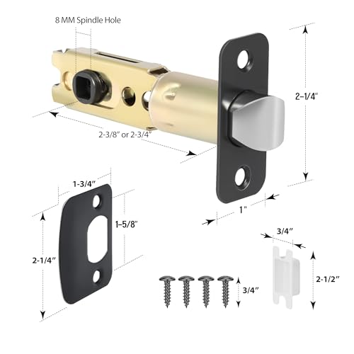 1 Pack Black Door Latch Replacement, 8mm Big Spindle Hole, 45°Turning Angle, 2-3/8'' or 2-3/4'' Backset Door Deadlatch, Stainless Steel Round Corner Door Lock Replacement Parts by POFEIKTS - Image 6