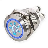 LED Drucktaster – Licht-Symbol – Ø 19 mm – flache Tastfläche – Schraubkontakte – wasser...