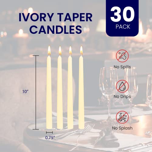 Exquizite Ivory Taper Candles - 30 Pack Unscented Dripless Taper Candles 10 Inch X 3/4 Inch - Perfect Tapered Candles For Home, Centerpieces, Tall Candles For Weddings, Parties And Special Occasions #TOP2