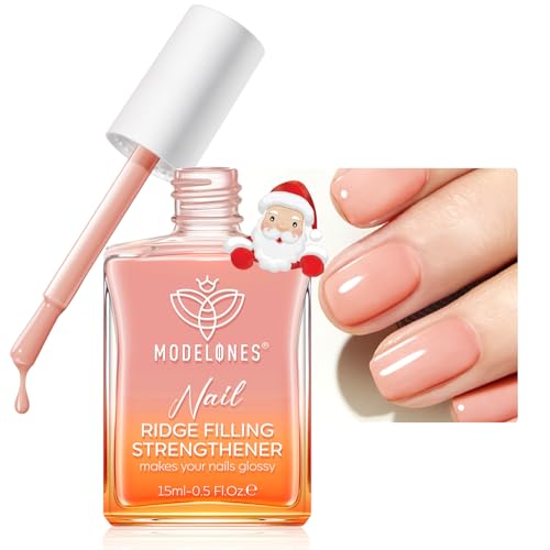 modelones Nail Strengthener and Growth Nail Hardener Extra Strong and Growth Nude Nail Polish Nail Repair for Damaged Nails Strengthening Polish Ridge Filler for Nails 15ml