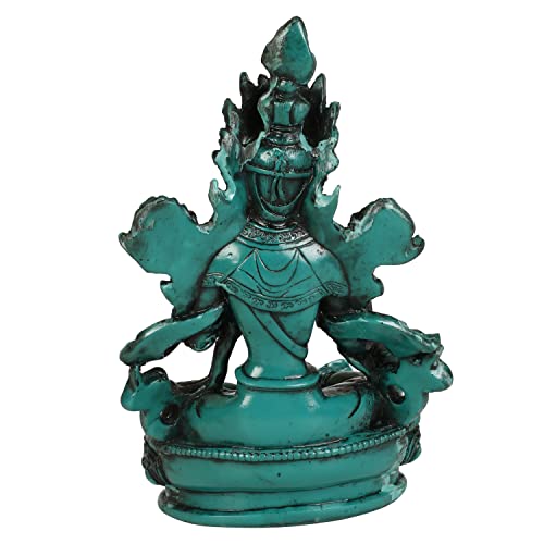 Global Aroma Resin Tibetan Buddhist Green Tara Maa Statue Goddess,Decorative Action Showpiece (Height 15 Cm)