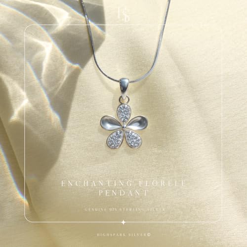 Image of HighSpark Stunning Flower Pendant Necklace | 92.5 Sterling Silver & Stunning Shimmering Shine | Lovely Gift For Women & Girls - Silver