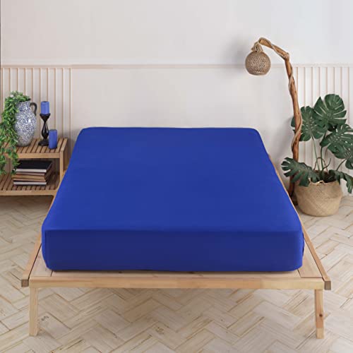 Vency Premium Jersey Spannbettlaken Topper 100X200cm Blau - Spannbetttuch 100% Baumwolle, Bettlaken 100X200 Bis 15 cm Matratzenhöhe Blau