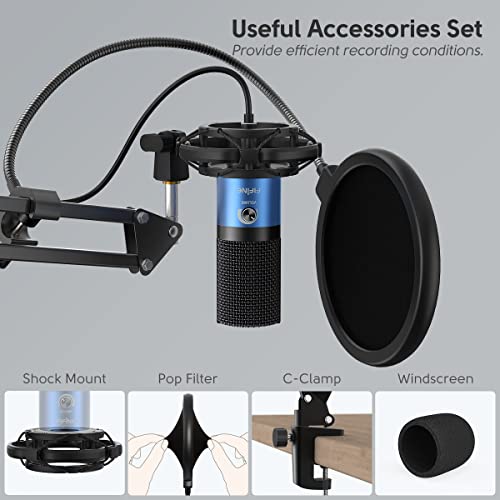 Image of FIFINE T669 Blue USB PC Microphone Kit for Recording Podcasting | Computer Condenser Cardioid Mic, Gain Knob, Arm Stand, Mac Windows PS4 /PS5, Streaming, Gaming, Video, Home Studio