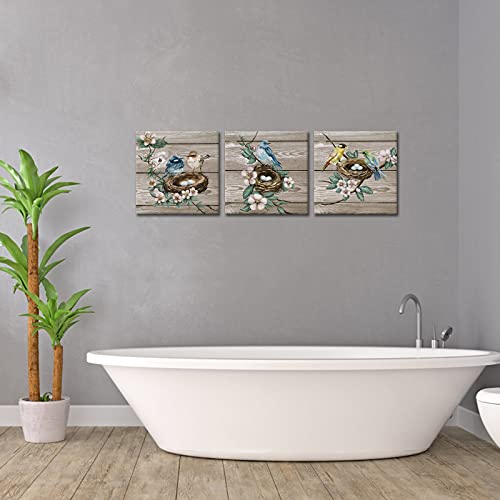 Ryounoart Bird Canvas Wall Art 3 Piece Rustic Nest Bird Eggs Painting Pictures Farm Country Prints Artwork For Kitchen Living Room Bedroom Bathroom Decor Gallery Wrap Ready To Hang #TOP4