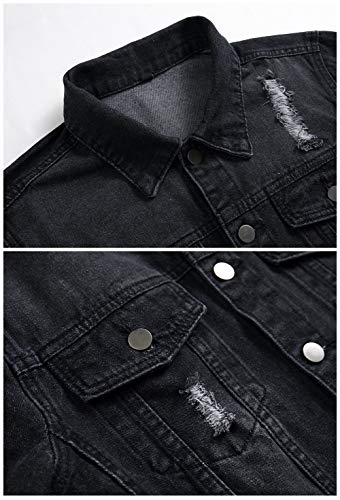 Image of LZLER Men's Denim Jackets Distressed Destroyed Classic Vintage Slim Fit Ripped Fashion Trendy Trucker Jean Jackets