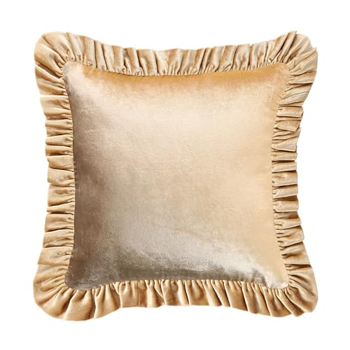 Image of Home - The Best is for You Luxurious Gold Velvet Cushion Covers with Elegant Fringe Lace - Set of 2, 16x16 Inch
