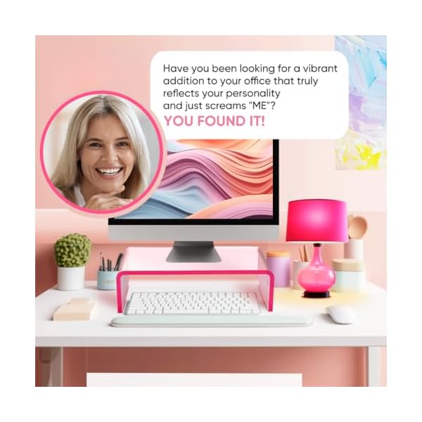 NovaMode Acrylic Monitor Stand, Pink Computer Riser, Pink Desk Riser, Pink Acrylic Laptop Stand, Acrylic Monitor Stand for Desk, Pink Monitor Stand, Monitor Riser – Bild 3