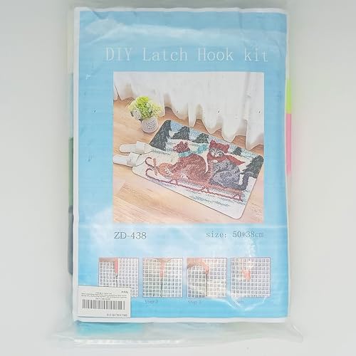 Image of Howie's Latch Hook Kits for Adults, DIYCats-Ski Latch Hook Kit Rug Crochet Yarn, Color Preprinted Pattern Embroidery Decoration(Cats-Ski, 19.69 x 14.96 inch)