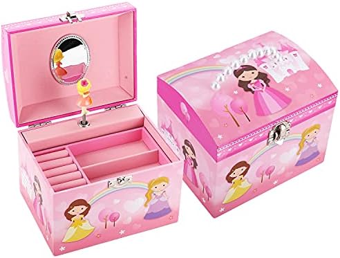 TAOPU Musical Jewelry Box with pearl handle and Spinning Princess Girl Music Box Jewel Storage Case for girls