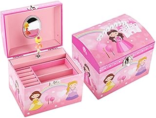 TAOPU Musical Jewelry Box with pearl handle and Spinning Princess Girl Music Box Jewel Storage Case for girls