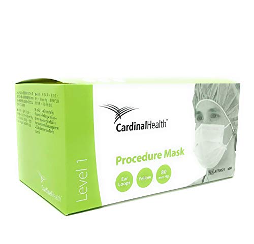 cardinal health at70021 secure-gard outer-facingtissue inner-facing procedure mask with earloop polypropylene yellow pack of 500