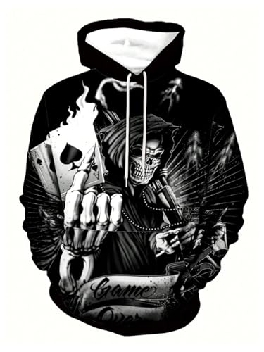 SOLY HUX Men's Goth Graphic Hoodies Y2k Skull Print Drawstring Long Sleeve Hooded Pullover Sweatshirt Streetwear3