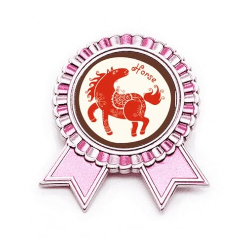 Broche rose Year of Horse en métal taille M pour accessoire de mode chinoise