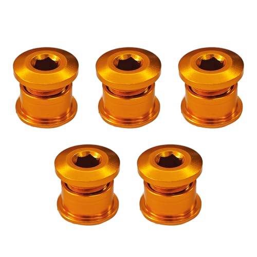 Runseaway 5PCS M8 Chainring Bolts, 7075 Aluminum Alloy Bike Crankset Screws, Single Chainwheel Fixing Hardware for MTB Road BMX Bicycle, CNC Nuts, Gold