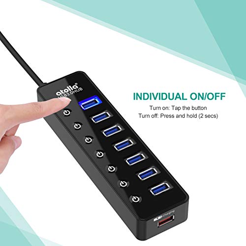 atolla Powered USB 3.0 Hub 20W, 7 Multi USB Data Ports Hub splitter with Individual On/Off Switches+1 Smart Charging port with 5V/4A Power Adapter USB3 Extension for MacBook, Mac Pro and More. - Image 4
