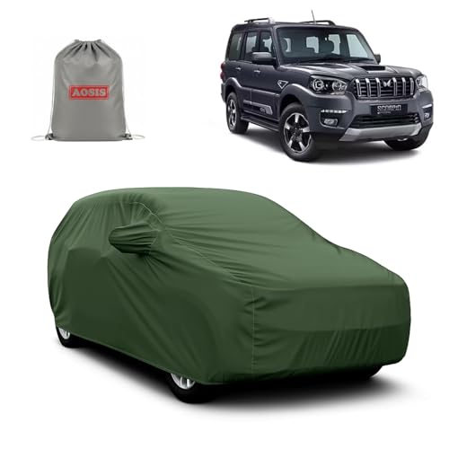 Image of AOSIS 'Waterproof' Car Cover Compatible with Mahindra Scorpio Classic S11 /S10 /S9 /S8 /S7 /S6 /S5 /S4 /S3 300 GSM Uly Coated Thick Fabric 4X4, Adjustable Belt Buckle, Elastic Grip