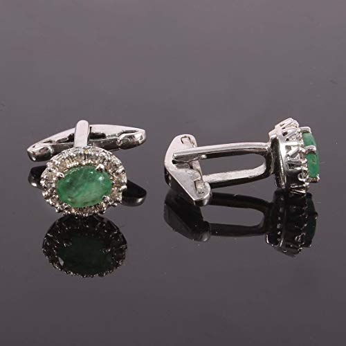 Mancuernillas de Plata con Esmeraldas Ovales 6x8 mm miniatura 2