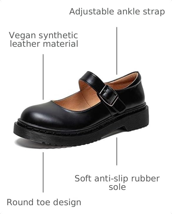Image of YDN Women Classic Round Closed Toe Mary Jane Flats Platform Adjustable Single Ankle Strap Buckle Comfy Cute Pump Leather Patry Cosplay Girls Dress Shoe Size 4-16