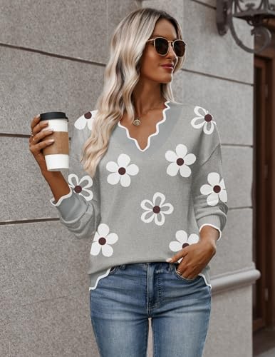 Image of Zeagoo Women's 2026 Fall V Neck Sweater Long Sleeve Lightweight Knit Tops