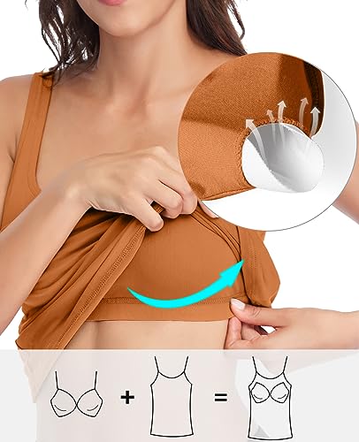 Image of V FOR CITY Tank Top for Women with Built-in Padded Bra Adjustable Wide Strap Camisole Cotton Cami Shirts