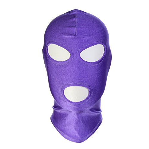 HOT TIME Unisex Lycra Spandex Zentai Hood Mask (L-Large, Purple-Open Eyes Mouth)