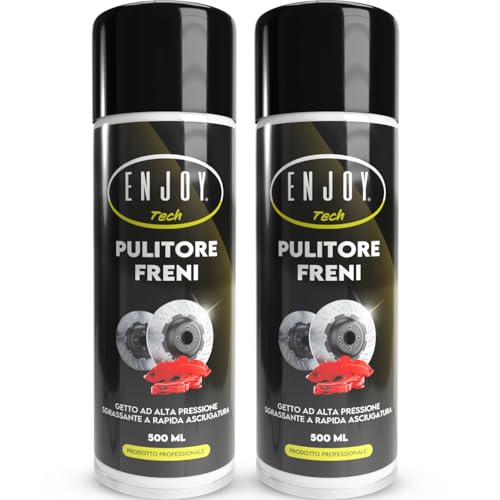 ENJOY TECH Pulitore Freni Spray 2x500ml Professionale – Sgrassante Rapido per Auto, Moto e Bici – Rimuove Grasso, Olio e Ferodo Senza Residui – Sicuro su Plastiche e Gomma con Valvola 360°