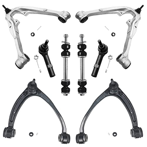 Image of Detroit Axle - Front 8pc Control Arms Kit for 2007-2013 Chevrolet Silverado 1500 GMC Sierra 1500 Suburban Yukon XL Tahoe Avalanche Cadillac Escalade ESV EXT, 4 Control Arms 2 Sway Bars 2 Tie Rod Ends