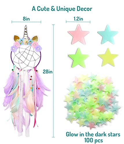 Fun-Plus Girls Room Decor, Unicorn Wall Dream Catcher With Glowing Stars Decal, Bedroom Unicorns Gifts For Girls, Kids Decor Art #TOP1