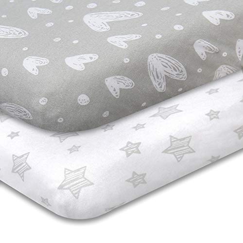 Travel Crib Sheets Compatible With Guava Lotus, Baby Bjorn, Dream On Me Travel Crib Light Playard, Soft Jersey Cotton Sheets For Travel Crib,Unisex, Boys & Girls (42" X 24"), 2 Pack #TOP18