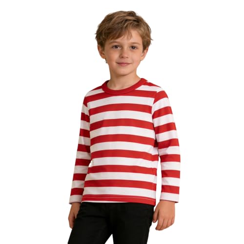 Image of LittleSpring Unisex Kids Long Sleeve Striped Tee Shirt Tagless Crew Neck Cotton T-Shirt