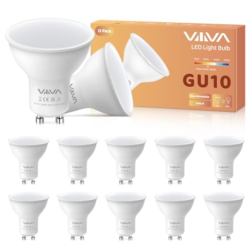VIIIVA GU10 LED Bulbs Warm White 3000K, 5W 450LM Spotlight with 120° Wide Beam Energy Saving Lamps (45W Halogen Equivalent), No Flicker, Non-Dimmable, CRI>80 for Home Lighting, Pack of 12