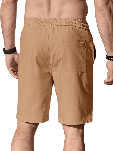 Image of Comdecevis Men's Linen Shorts Casual Elastic Waist Drawstring Summer Beach Vacation Yoga Golf Shorts with Pockets