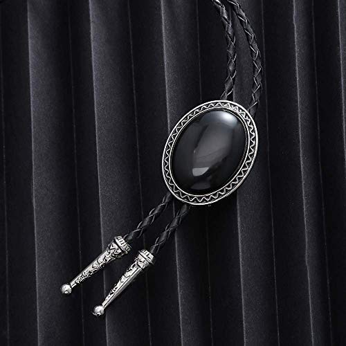 Image of Bolo Tie for Men Women Cowboy Turquoise Celtic Natural Tiger Eye Stone Longhorn Bull Western Leather Bolo Necktie