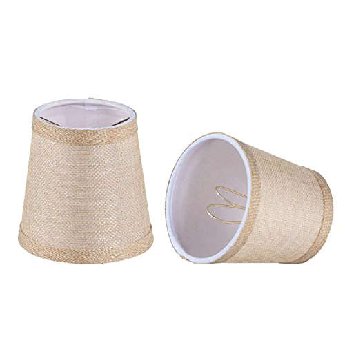 Aspen Creative 51019-2, Hardback Empire Transitional Clip-On Chandelier Shade, Gold Linen Texture Fabric, 3" Top x 4" Bottom x 4" Slant, Set of 2