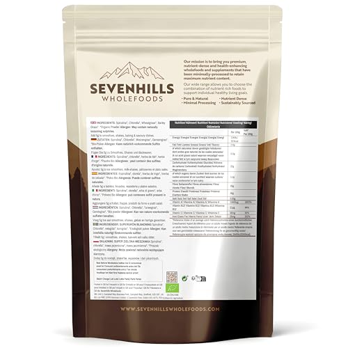 Sevenhills Wholefoods Bio-Super-Greens-Mischung mit Spirulina, Chlorella, Weizengras, Gerstengras | Unterstützt Haut, Immunität | 200g, 40 Portionen | Grünes Superfood-Pulver