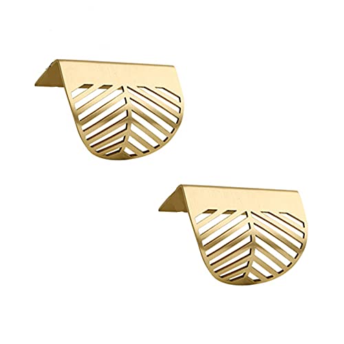 Primst Poignées de tiroir vintage - En laiton massif - 2 pièces - En forme de feuille - Pour porte, tiroir de cuisine, tiroir de commode (32 mm, doré) Cover