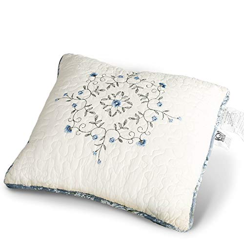 Kasentex Luxurious Patchwork Bedspread Embroidery Cushion 100% Cotton Pillow Machine Washable(Blue, 18X18In) #TOP9