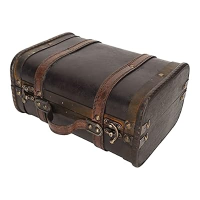 Jwthee Vintage Wooden Treasure Chest Box, Black Brown Decorative Jewelry Keepsake Storage Box, Portable Luggage Suitcase Boxes with Handle for Gifts, Decor and Travel
